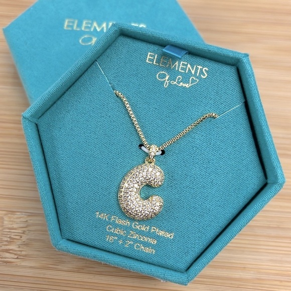 Brand New 14K Gold Plated Necklace Sparkly Rhinestone Bubble Letter Monogram “C” - Picture 3 of 13